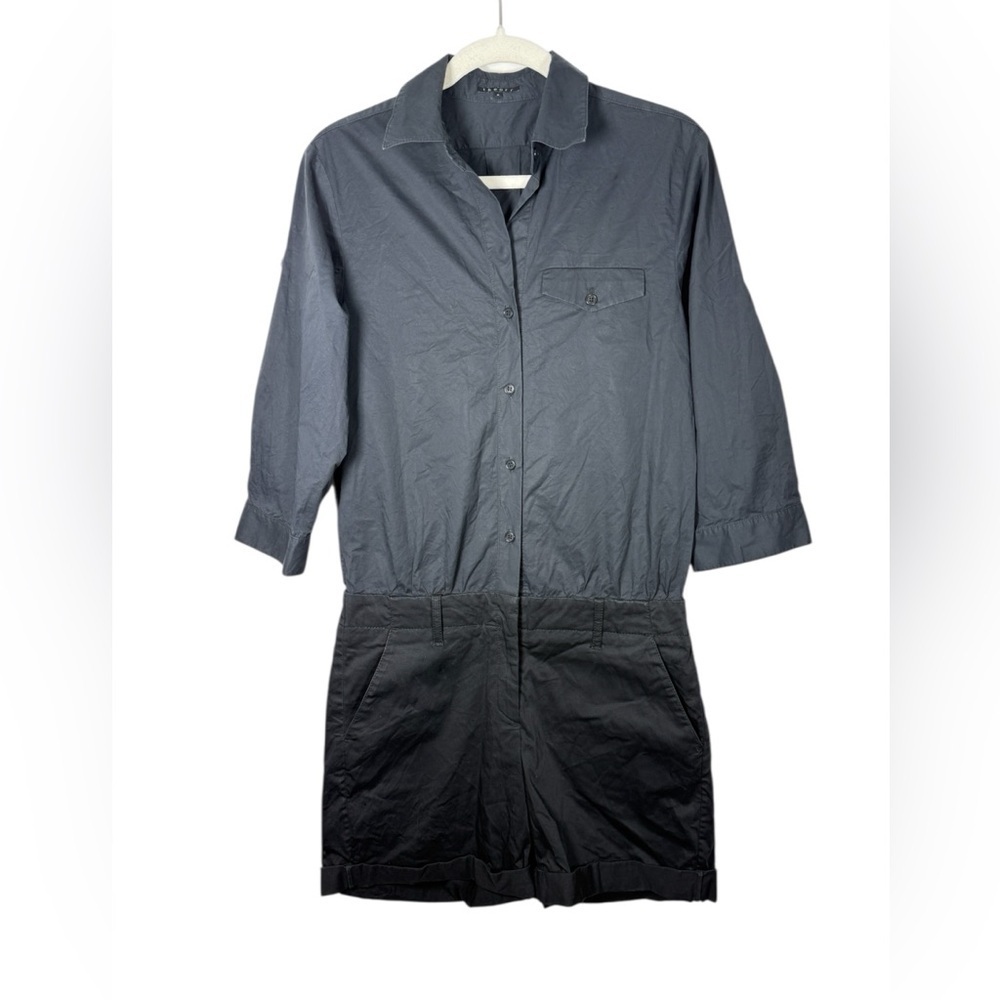 Theory Black Cotton Collared Romper Sz 6 photographer, hostess, blend